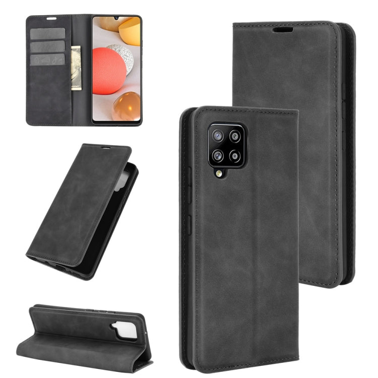 Per Samsung Galaxy A42 5G Custodia in pelle con ventosa magnetica per affari retro-pelle con supporto e slot per carte e portafoglio, For Galaxy A42 5G