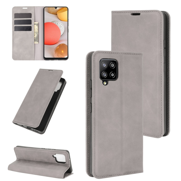 Per Samsung Galaxy A42 5G Custodia in pelle con ventosa magnetica per affari retro-pelle con supporto e slot per carte e portafoglio, For Galaxy A42 5G