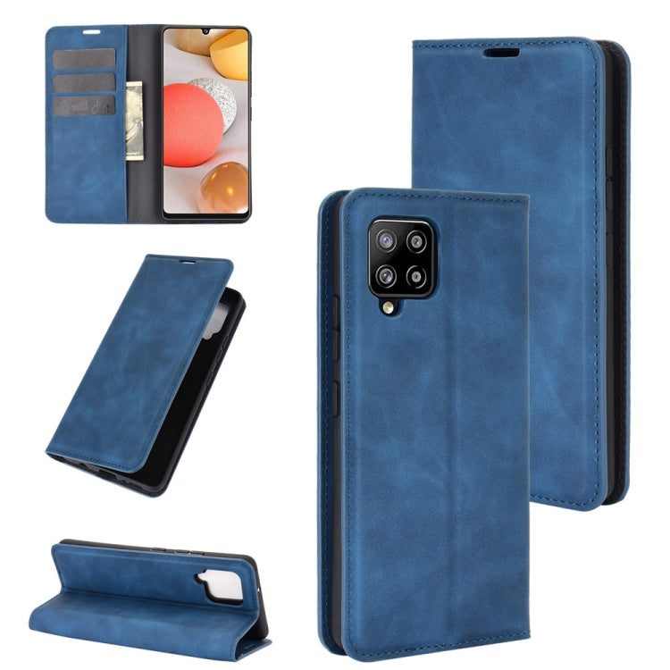 Per Samsung Galaxy A42 5G Custodia in pelle con ventosa magnetica per affari retro-pelle con supporto e slot per carte e portafoglio, For Galaxy A42 5G