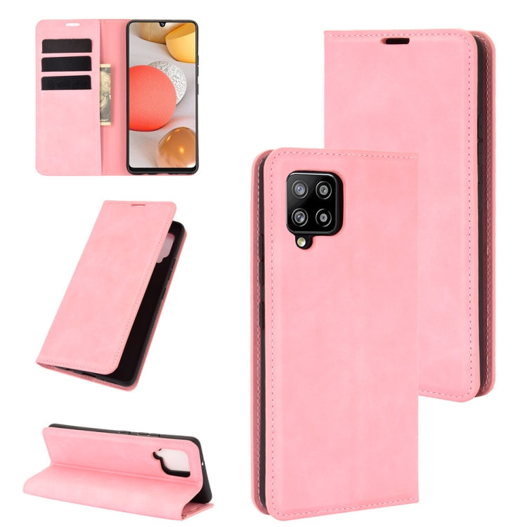 Per Samsung Galaxy A42 5G Custodia in pelle con ventosa magnetica per affari retro-pelle con supporto e slot per carte e portafoglio, For Galaxy A42 5G