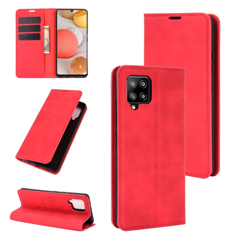 Per Samsung Galaxy A42 5G Custodia in pelle con ventosa magnetica per affari retro-pelle con supporto e slot per carte e portafoglio, For Galaxy A42 5G