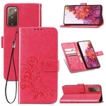Custodia in pelle con protezione per telefono cellulare con fibbia in rilievo con chiusura a quattro foglie con cordino e slot per schede e portafoglio e funzione staffa, For Galaxy S20 FE / S20 Lite