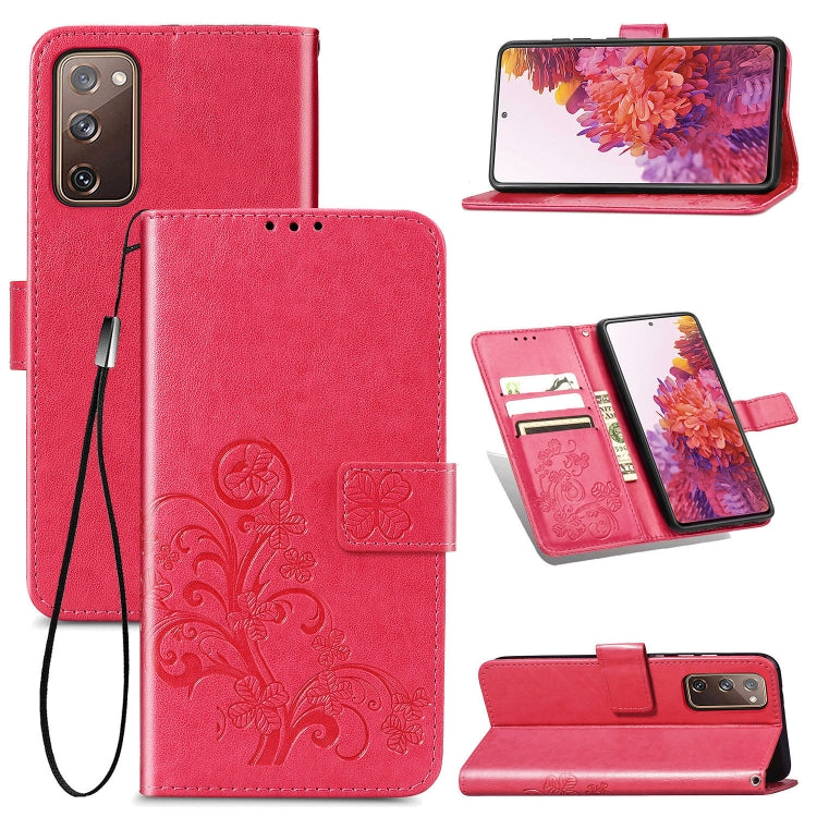 Custodia in pelle con protezione per telefono cellulare con fibbia in rilievo con chiusura a quattro foglie con cordino e slot per schede e portafoglio e funzione staffa, For Galaxy S20 FE / S20 Lite