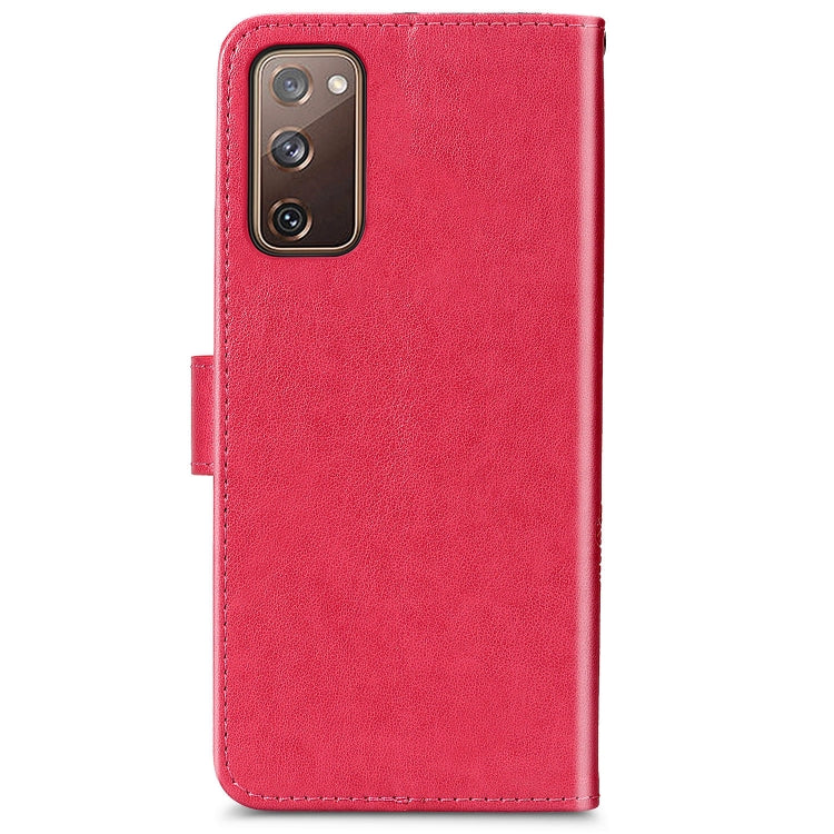 Custodia in pelle con protezione per telefono cellulare con fibbia in rilievo con chiusura a quattro foglie con cordino e slot per schede e portafoglio e funzione staffa, For Galaxy S20 FE / S20 Lite