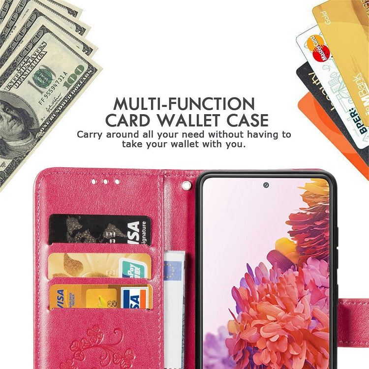 Custodia in pelle con protezione per telefono cellulare con fibbia in rilievo con chiusura a quattro foglie con cordino e slot per schede e portafoglio e funzione staffa, For Galaxy S20 FE / S20 Lite