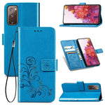 Custodia in pelle con protezione per telefono cellulare con fibbia in rilievo con chiusura a quattro foglie con cordino e slot per schede e portafoglio e funzione staffa, For Galaxy S20 FE / S20 Lite