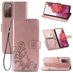 Custodia in pelle con protezione per telefono cellulare con fibbia in rilievo con chiusura a quattro foglie con cordino e slot per schede e portafoglio e funzione staffa, For Galaxy S20 FE / S20 Lite