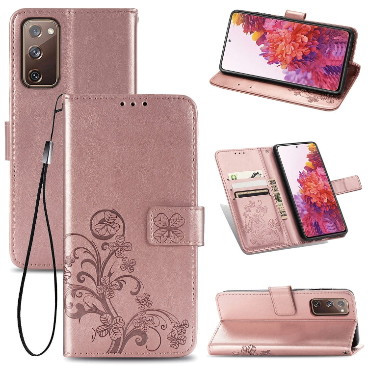 Custodia in pelle con protezione per telefono cellulare con fibbia in rilievo con chiusura a quattro foglie con cordino e slot per schede e portafoglio e funzione staffa, For Galaxy S20 FE / S20 Lite