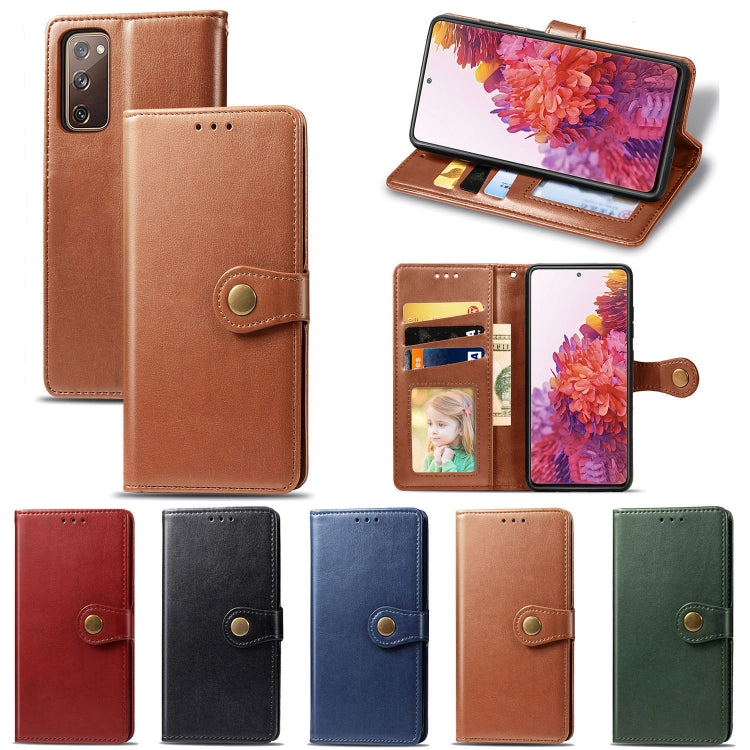 Custodia per telefono con fibbia in pelle tinta unita retrò con cordino e cornice per foto e slot per schede e portafoglio e funzione di supporto, For Galaxy S20 FE(4G/5G) / S20 Lite