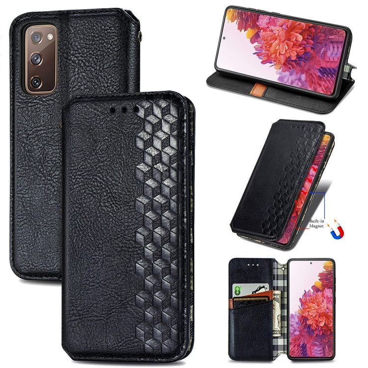 Custodia in pelle PU magnetica a vibrazione orizzontale pressata a griglia cubica con supporto, slot per carte e portafoglio, For Samsung Galaxy S20 FE(4G/5G) / S20 Lite, For Galaxy S20 FE(4G/5G) / S20 Lite