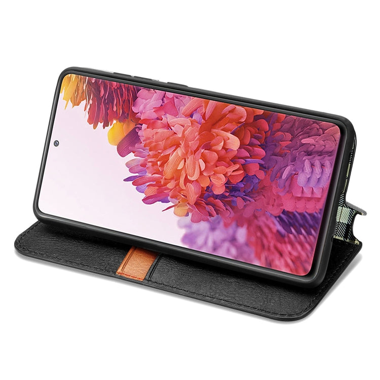 Custodia in pelle PU magnetica a vibrazione orizzontale pressata a griglia cubica con supporto, slot per carte e portafoglio, For Samsung Galaxy S20 FE(4G/5G) / S20 Lite, For Galaxy S20 FE(4G/5G) / S20 Lite