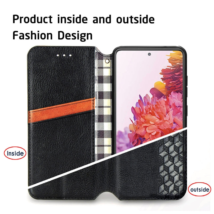 Custodia in pelle PU magnetica a vibrazione orizzontale pressata a griglia cubica con supporto, slot per carte e portafoglio, For Samsung Galaxy S20 FE(4G/5G) / S20 Lite, For Galaxy S20 FE(4G/5G) / S20 Lite
