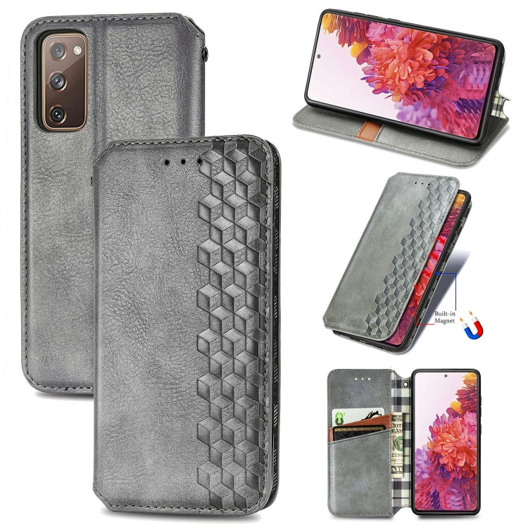 Custodia in pelle PU magnetica a vibrazione orizzontale pressata a griglia cubica con supporto, slot per carte e portafoglio, For Samsung Galaxy S20 FE(4G/5G) / S20 Lite, For Galaxy S20 FE(4G/5G) / S20 Lite