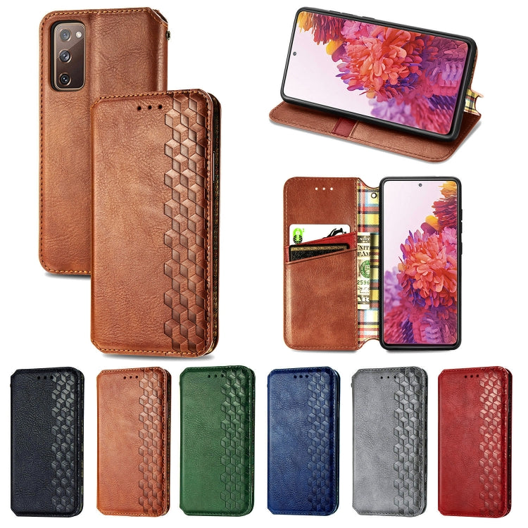 Custodia in pelle PU magnetica a vibrazione orizzontale pressata a griglia cubica con supporto, slot per carte e portafoglio, For Samsung Galaxy S20 FE(4G/5G) / S20 Lite, For Galaxy S20 FE(4G/5G) / S20 Lite