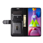 Per Samsung Galaxy M51 (impronta digitale laterale) R64 Texture Custodia protettiva a vibrazione orizzontale singola con supporto e slot per schede e portafoglio e cornice per foto