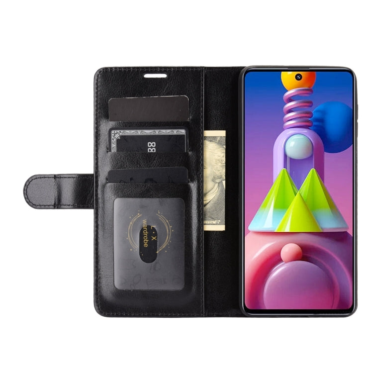 Per Samsung Galaxy M51 (impronta digitale laterale) R64 Texture Custodia protettiva a vibrazione orizzontale singola con supporto e slot per schede e portafoglio e cornice per foto