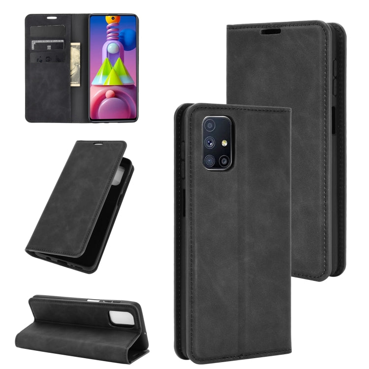 Per Samsung Galaxy M51 (impronta digitale laterale) Custodia in pelle con ventosa magnetica per affari retro-pelle con supporto e slot per schede e portafoglio, For Galaxy M51