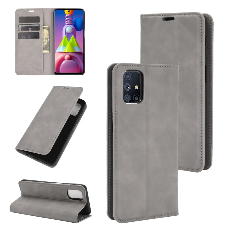 Per Samsung Galaxy M51 (impronta digitale laterale) Custodia in pelle con ventosa magnetica per affari retro-pelle con supporto e slot per schede e portafoglio, For Galaxy M51
