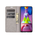 Per Samsung Galaxy M51 (impronta digitale laterale) Custodia in pelle con ventosa magnetica per affari retro-pelle con supporto e slot per schede e portafoglio, For Galaxy M51