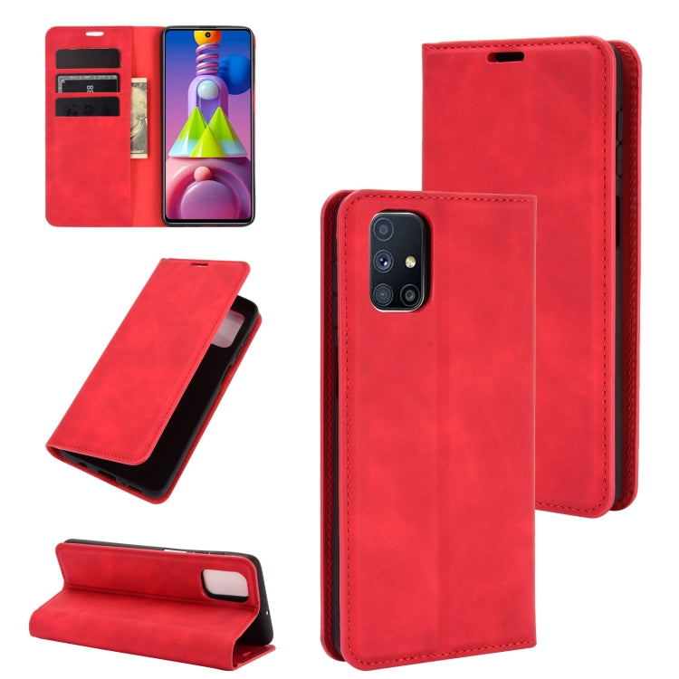 Per Samsung Galaxy M51 (impronta digitale laterale) Custodia in pelle con ventosa magnetica per affari retro-pelle con supporto e slot per schede e portafoglio, For Galaxy M51