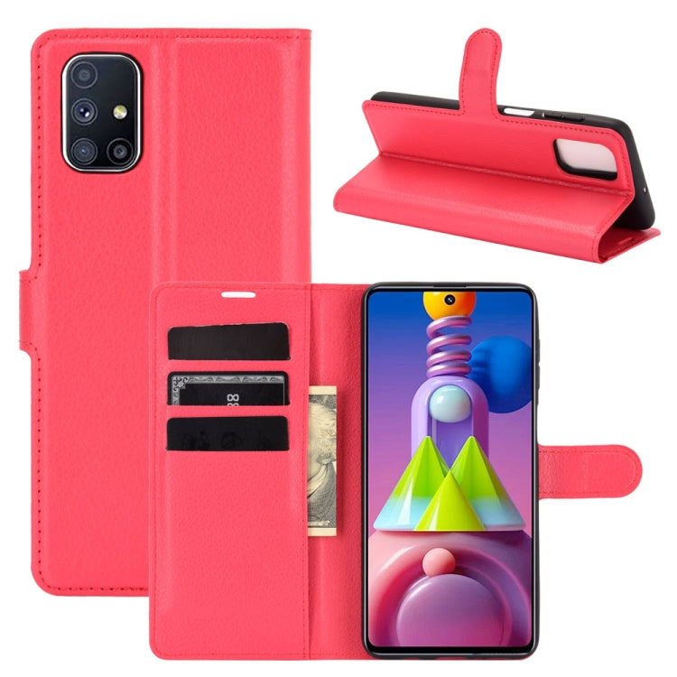 Per Samsung Galaxy M51 (impronta digitale laterale) Custodia protettiva a vibrazione orizzontale con struttura litchi con supporto e slot per schede e portafoglio, For Galaxy M51