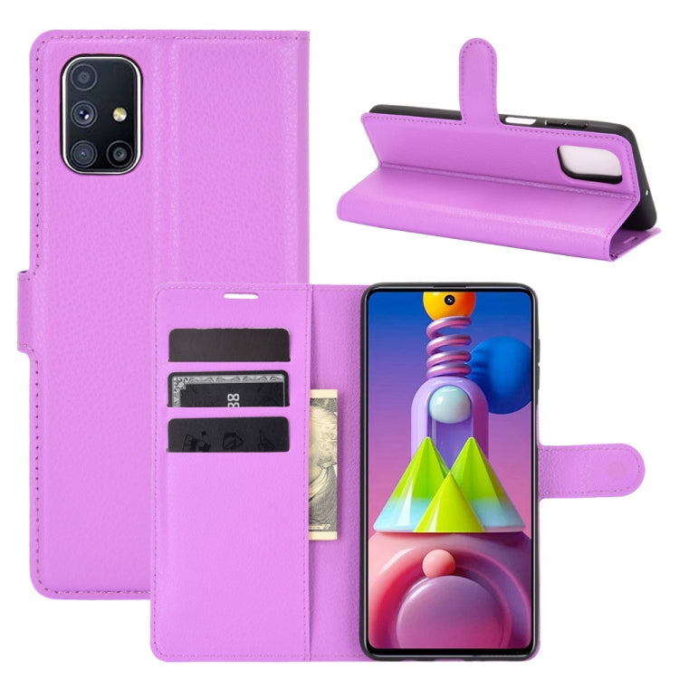 Per Samsung Galaxy M51 (impronta digitale laterale) Custodia protettiva a vibrazione orizzontale con struttura litchi con supporto e slot per schede e portafoglio, For Galaxy M51