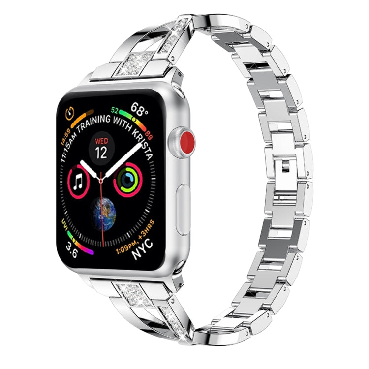 Cinturino da polso con cinturino da polso in acciaio inossidabile solido tempestato di diamanti a forma di X per Apple Watch Series 3 & 2 & 1 42mm