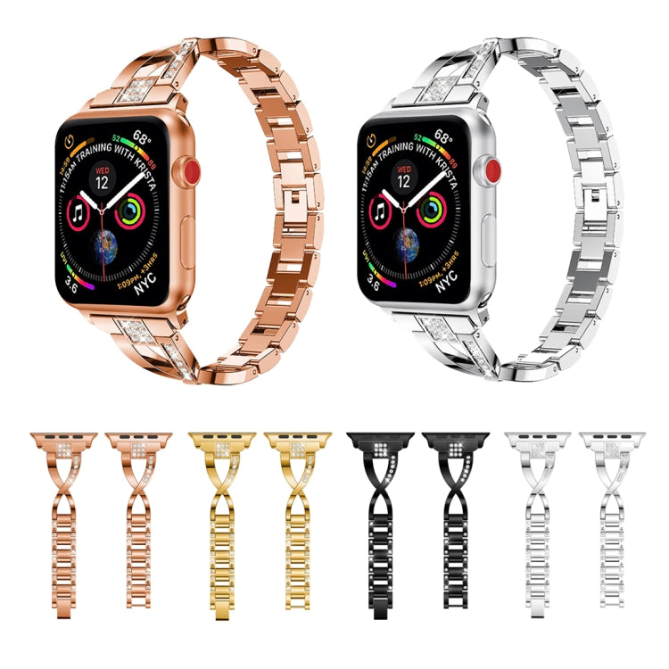 Cinturino da polso con cinturino da polso in acciaio inossidabile solido tempestato di diamanti a forma di X per Apple Watch Series 3 & 2 & 1 42mm