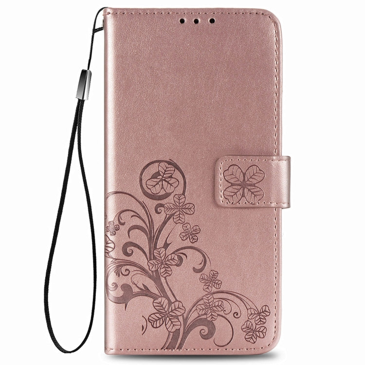 Custodia in pelle con protezione per telefono cellulare con fibbia in rilievo con chiusura a quattro foglie con cordino e slot per schede e funzione portafoglio e supporto, For  Alcatel 1S (2020)