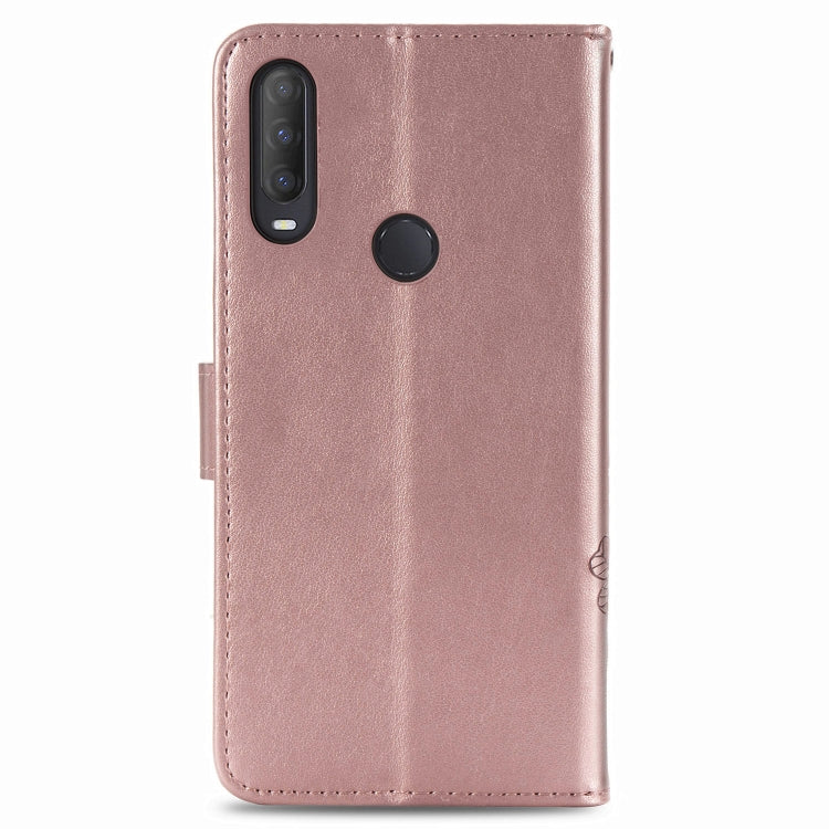 Custodia in pelle con protezione per telefono cellulare con fibbia in rilievo con chiusura a quattro foglie con cordino e slot per schede e funzione portafoglio e supporto, For  Alcatel 1S (2020)