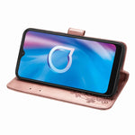 Custodia in pelle con protezione per telefono cellulare con fibbia in rilievo con chiusura a quattro foglie con cordino e slot per schede e funzione portafoglio e supporto, For  Alcatel 1S (2020)