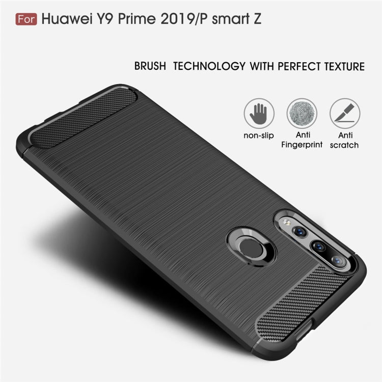 Custodia in TPU in fibra di carbonio con trama spazzolata per Huawei Y9 Prime 2019 / P smart Z, For Huawei Y9 Prime 2019