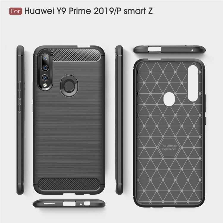 Custodia in TPU in fibra di carbonio con trama spazzolata per Huawei Y9 Prime 2019 / P smart Z, For Huawei Y9 Prime 2019