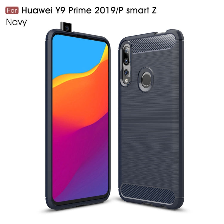 Custodia in TPU in fibra di carbonio con trama spazzolata per Huawei Y9 Prime 2019 / P smart Z, For Huawei Y9 Prime 2019