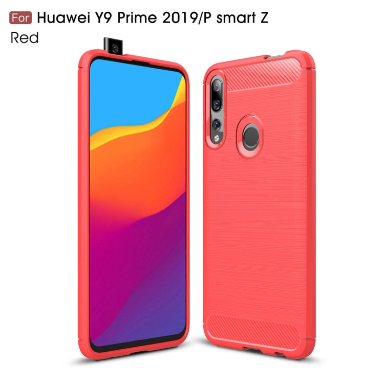 Custodia in TPU in fibra di carbonio con trama spazzolata per Huawei Y9 Prime 2019 / P smart Z, For Huawei Y9 Prime 2019