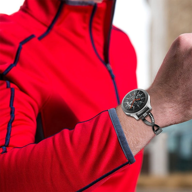 Cinturino da polso in acciaio inossidabile solido tempestato di diamanti a forma di X per Galaxy Watch 46mm