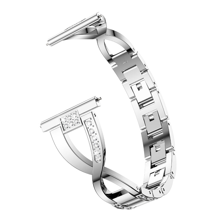 Cinturino da polso in acciaio inossidabile solido tempestato di diamanti a forma di X per Galaxy Watch 46mm