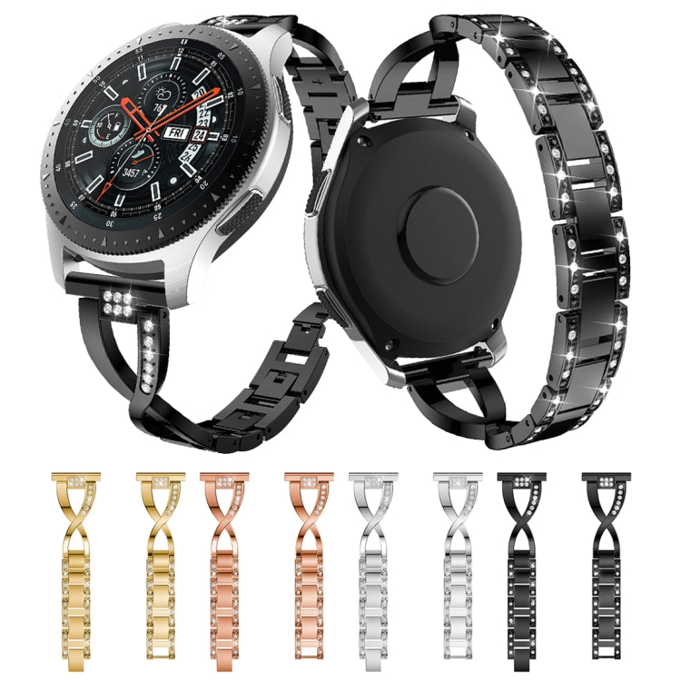 Cinturino da polso in acciaio inossidabile solido tempestato di diamanti a forma di X per Galaxy Watch 46mm