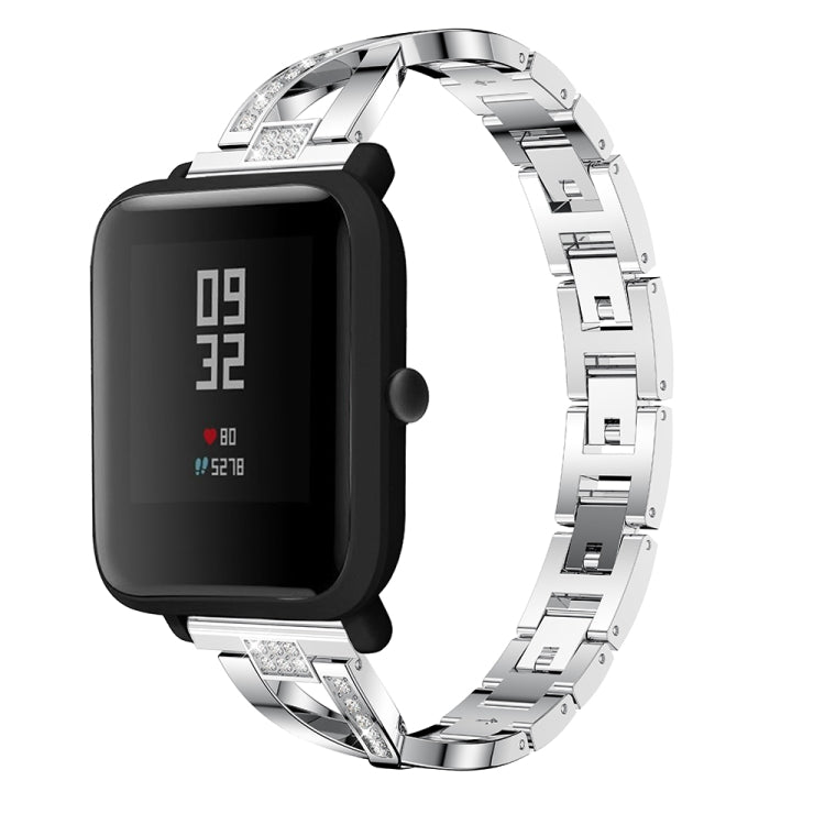 Cinturino da polso in acciaio inossidabile solido tempestato di diamanti a forma di X per Amazfit 20 mm