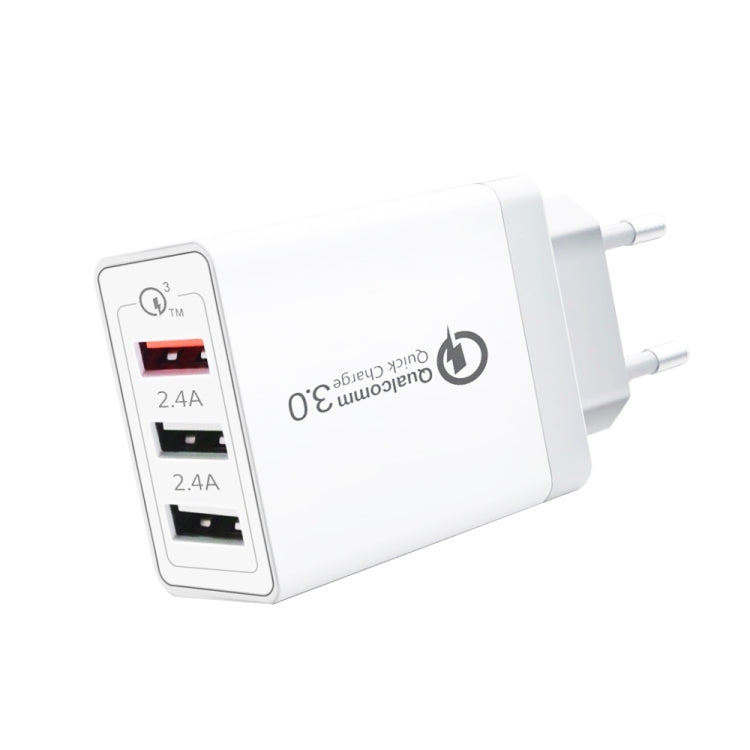 SDC-30W 30W QC 3.0 USB + 2.4A Doppie porte USB 2.0 Telefono cellulare Tablet PC Caricatore rapido universale Caricatore da viaggio, spina europea, EU Plug