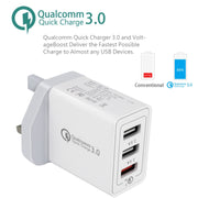 SDC-30W 30W QC 3.0 USB + 2.4A Doppie porte USB 2.0 Cellulare Tablet PC Caricatore rapido universale Caricatore da viaggio, presa UK, UK Plug