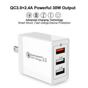 SDC-30W Cavo dati USB a micro USB 2 in 1 + USB QC 3.0 da 30 W + Porte USB 2.0 doppie da 2,4 A Telefono cellulare Tablet PC Caricatore rapido universale Set caricabatterie da viaggio, presa americana, with Micro USB Cable, US Plug