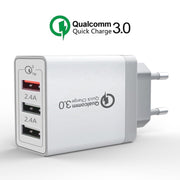 SDC-30W Cavo dati da USB a micro USB 2 in 1 + USB QC 3.0 da 30 W + Porte USB 2.0 doppie da 2,4 A Telefono cellulare Tablet PC Caricatore rapido universale Set caricabatterie da viaggio, presa EU, with Micro USB Cable, EU Plug