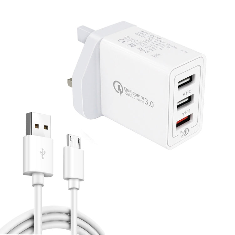 Cavo dati USB a micro USB SDC-30W 2 in 1 + USB QC 3.0 da 30 W + porte USB 2.0 doppie da 2,4 A Telefono cellulare Tablet PC Caricatore rapido universale Set caricabatterie da viaggio, presa UK, with Micro USB Cable, UK Plug