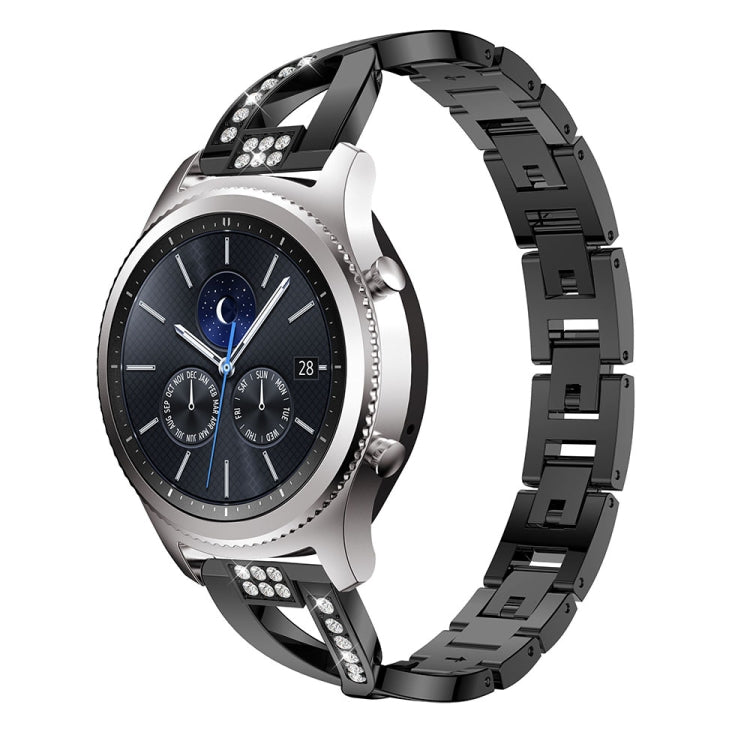 Cinturino da polso in acciaio inossidabile solido tempestato di diamanti a forma di X per Samsung Gear S3