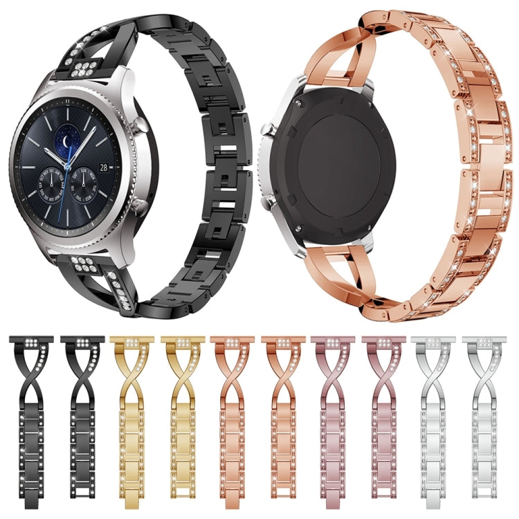 Cinturino da polso in acciaio inossidabile solido tempestato di diamanti a forma di X per Samsung Gear S3