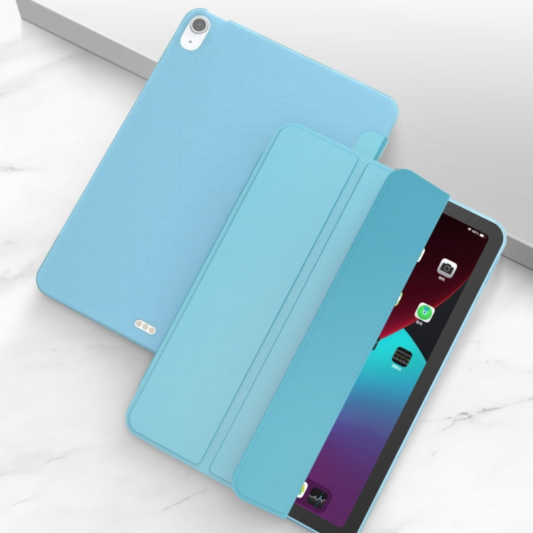 Per iPad Air 2020 10.9 Custodia inferiore morbida opaca in TPU con superficie in pelle sintetica a tre pieghe con supporto e funzione Sleep / Wake-up