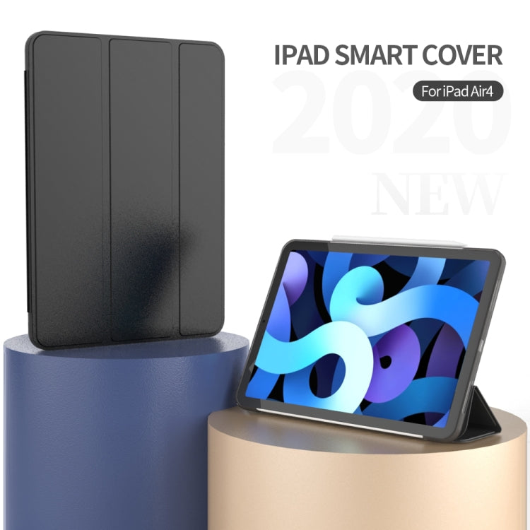 Per iPad Air 2020 10.9 Custodia inferiore morbida opaca in TPU con superficie in pelle sintetica a tre pieghe con supporto e funzione Sleep / Wake-up