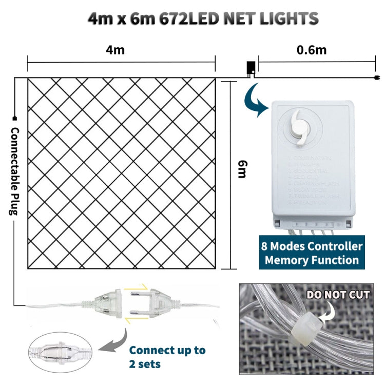 4x6m 672 LED Luci per reti da pesca impermeabili Luci per tende per tende Fata Festa di nozze Decorazione per feste Lampade 220V, Spina UE