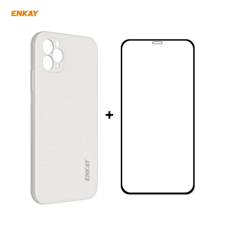 Per iPhone 11 Pro Hat-Prince ENKAY ENK-PC0652 Custodia protettiva antiurto in silicone liquido con bordo dritto + 0,26 mm 9H 2,5D Pellicola protettiva in vetro temperato a copertura totale, For iPhone 11 Pro
